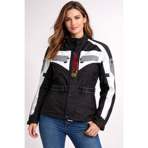 Pro-Tech 8 Motorcycle Jacket Womens Large Black White Riding Belted